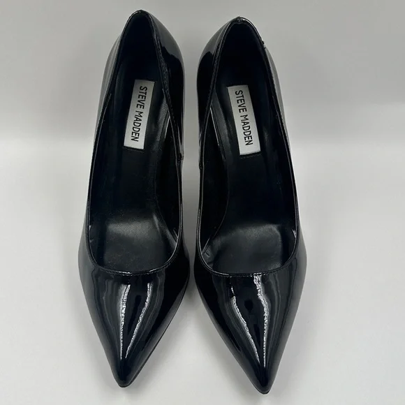 Steve Madden Vala Black Patent High Heels Classy Pump Work Stiletto Shoes Size 8 - Picture 3 of 8